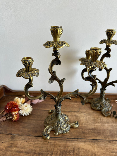 Bougeoirs à trois têtes en bronze style rococo