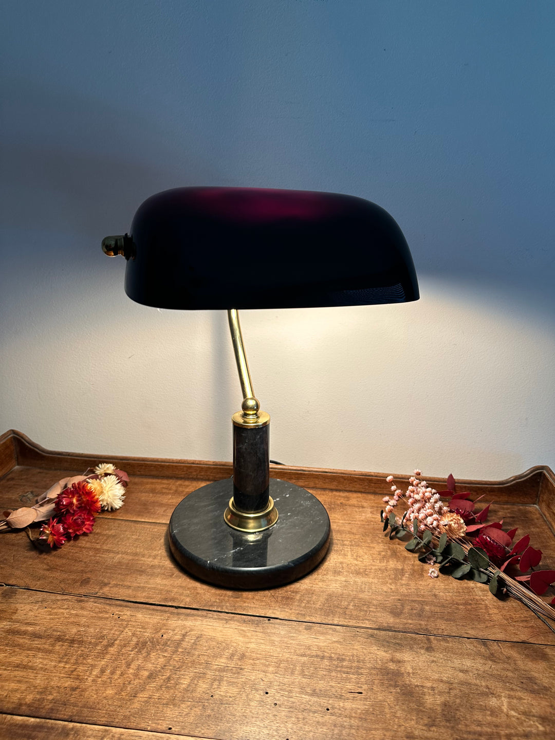 Lampe de notaire en opaline et marbre