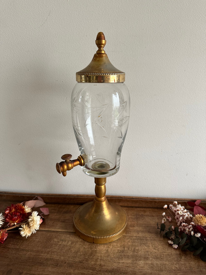 Fontaine à absinthe en cristal gravé et métal doré