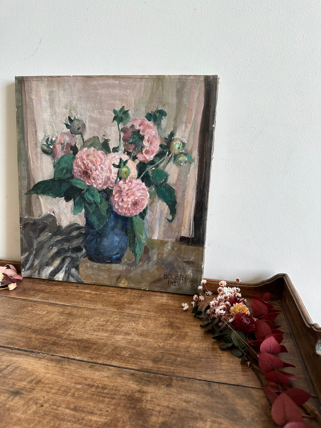 Peinture sur toile bouquet de fleurs roses 1924