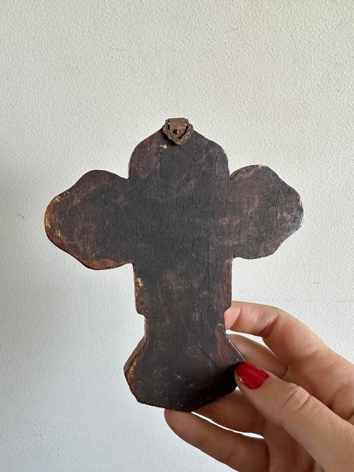 Icône crucifix en bois doré 1950