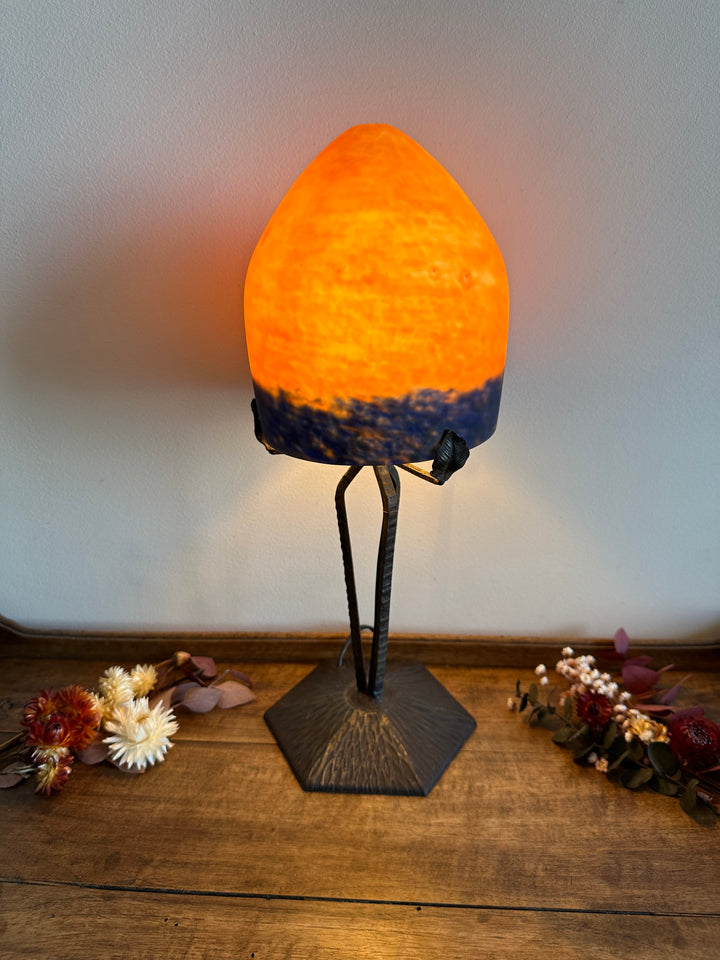 Lampe champignon en verre fumé orangé années 50