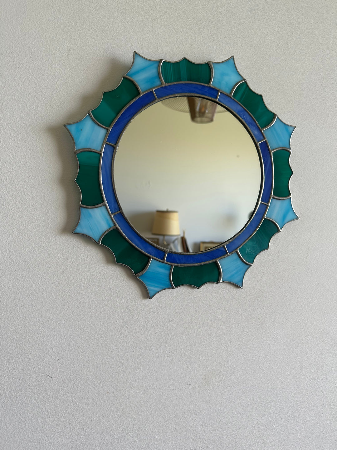 Miroir vitraux soudés bleus et verts