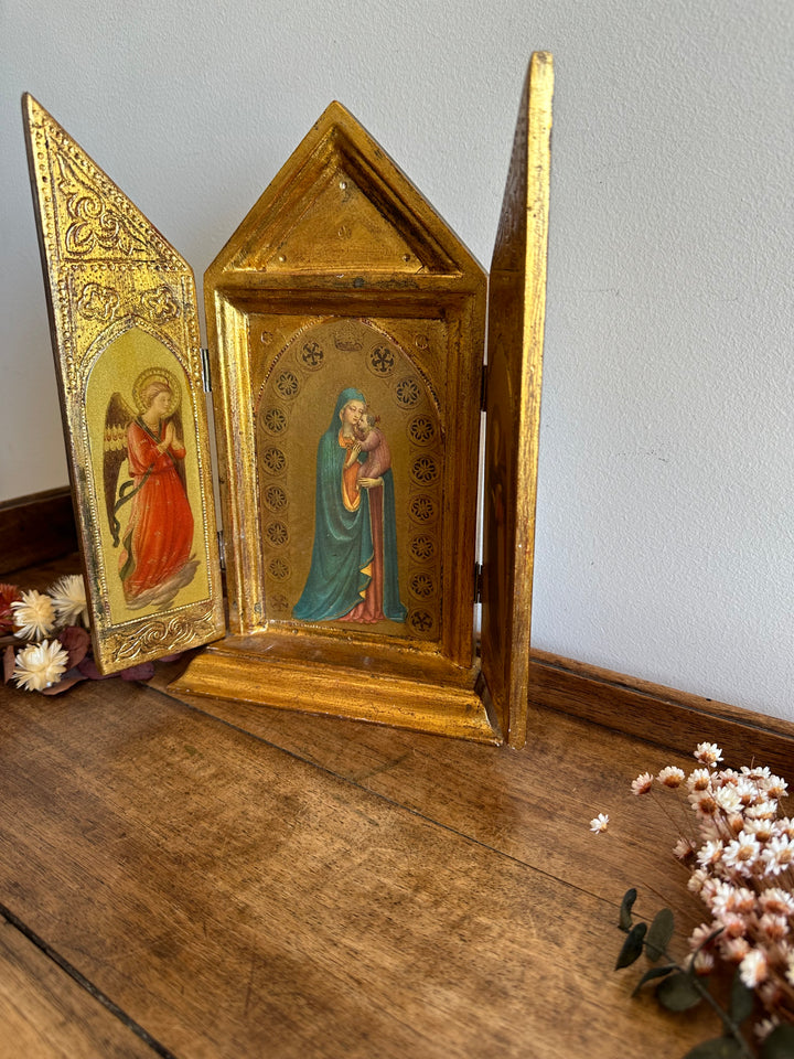 Triptyque religieux florentin en bois années 60