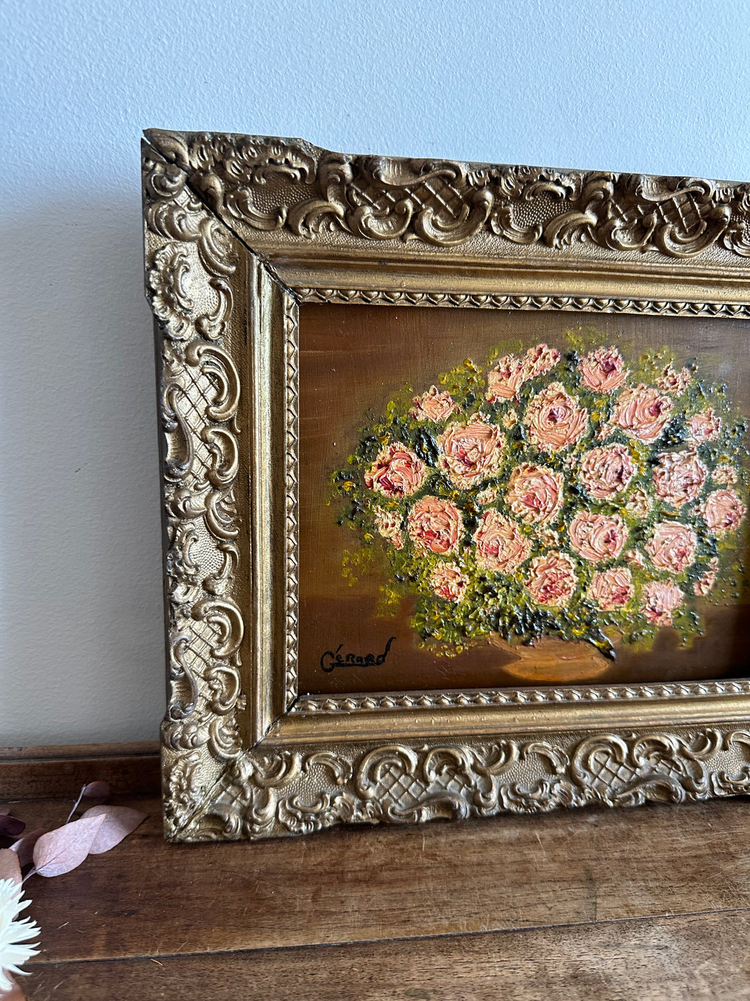 Peinture à l'huile sur toile bouquet de mille roses en fleurs années 1900