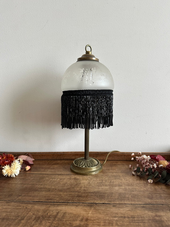 Lampe de chevet frange rideau de perles noires