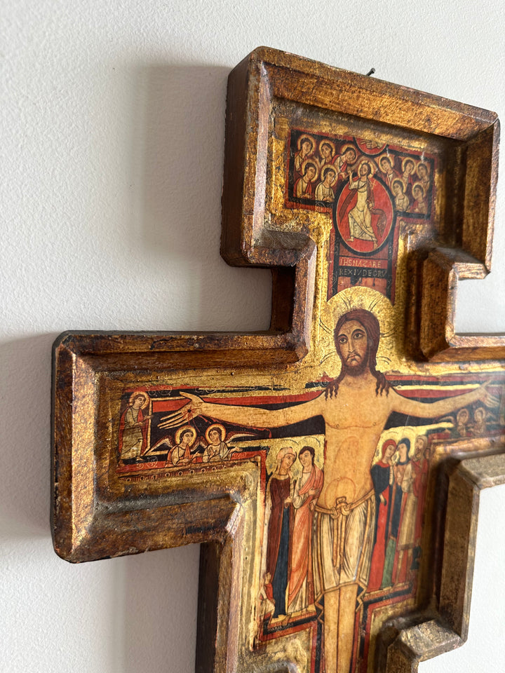 Icône religieuse Crucifix de Saint Damien support en bois