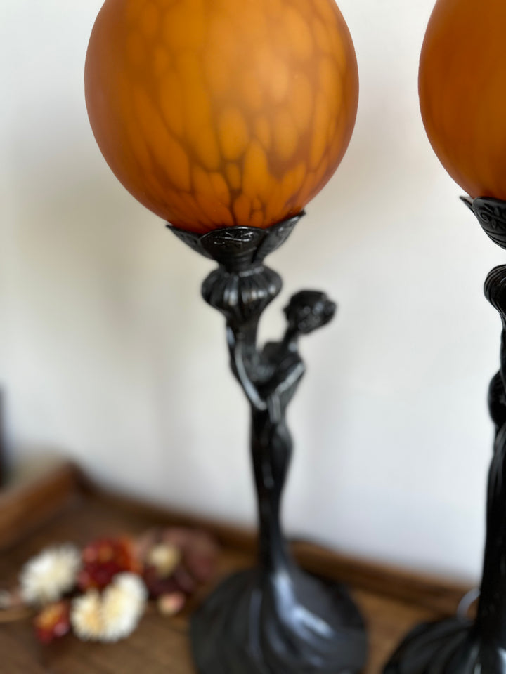 Lampes style Art Nouveau globes orangés