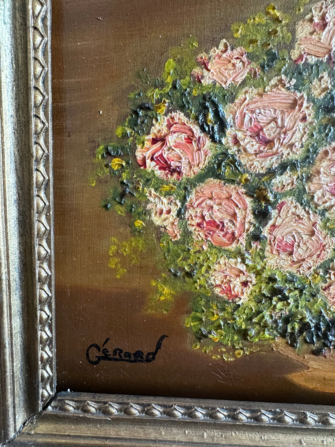 Peinture à l'huile sur toile bouquet de mille roses en fleurs années 1900