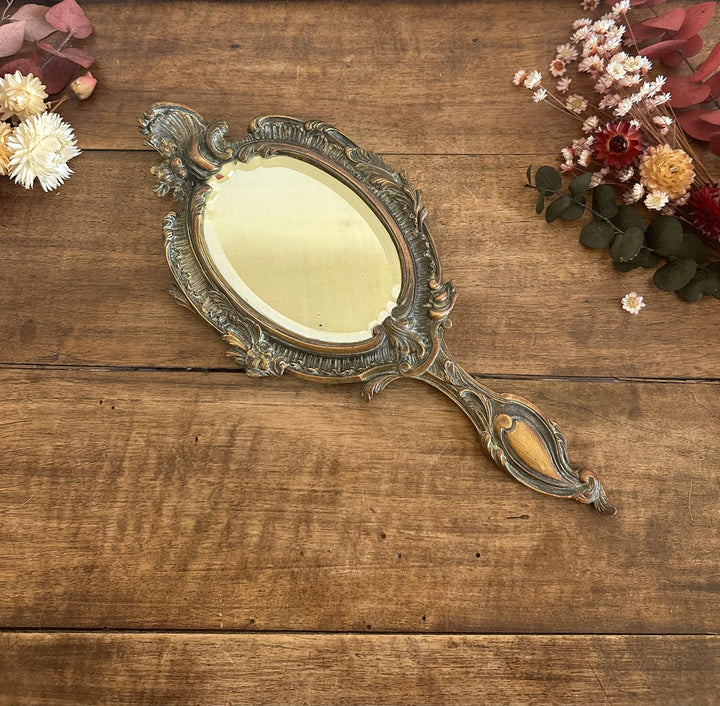 Miroir à main en bronze style rocaille