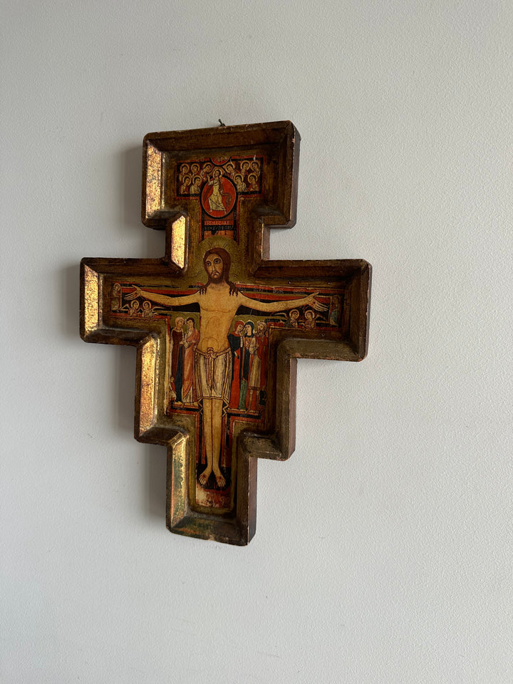 Icône religieuse Crucifix de Saint Damien support en bois