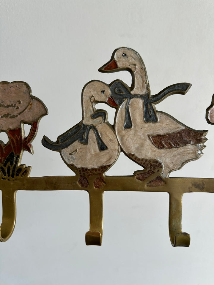 Applique murale petites oies et canards en laiton émaillé