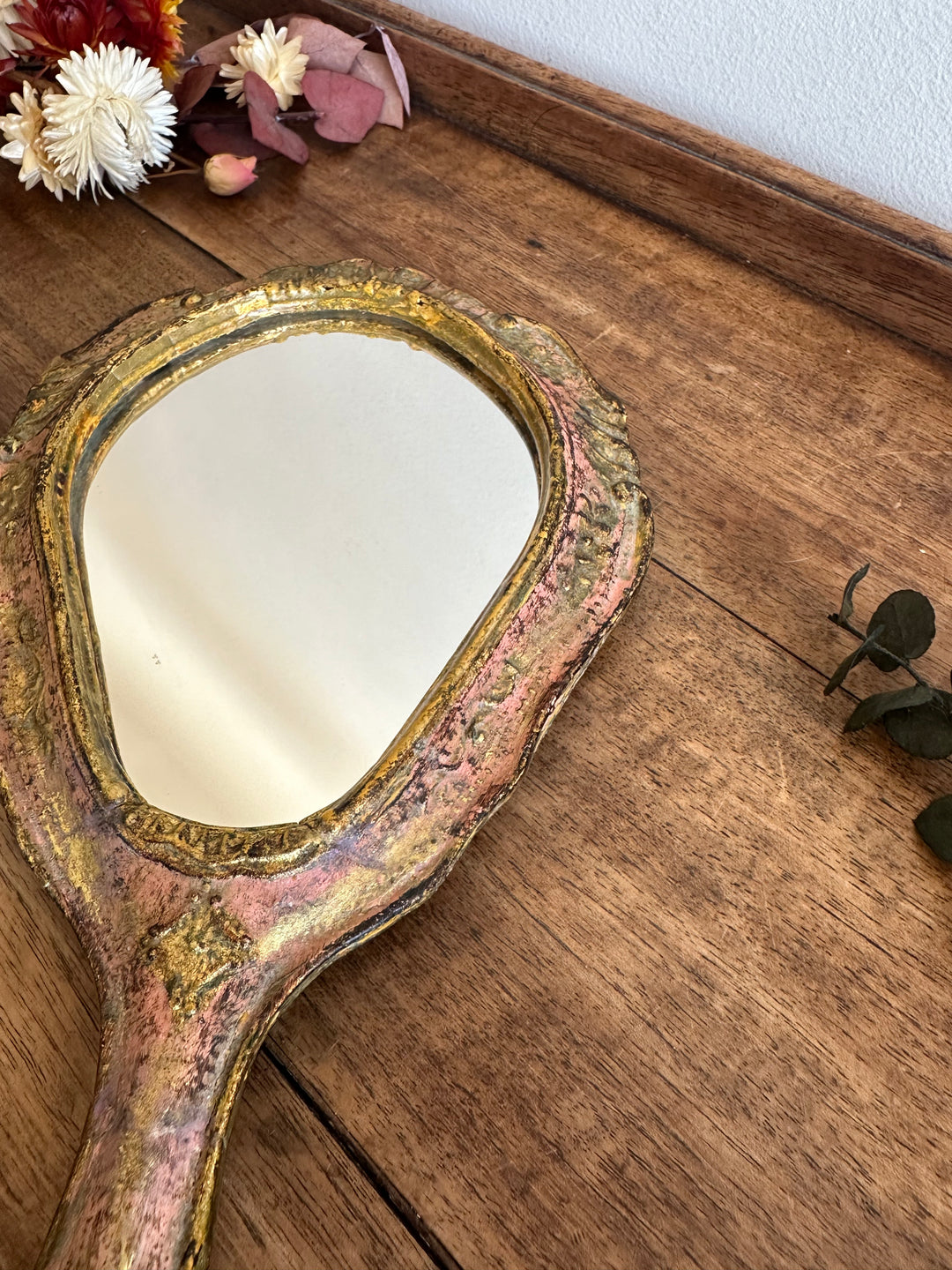 Miroir à main florentin en bois