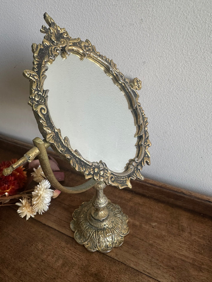 Miroir psyché sur pied en métal doré