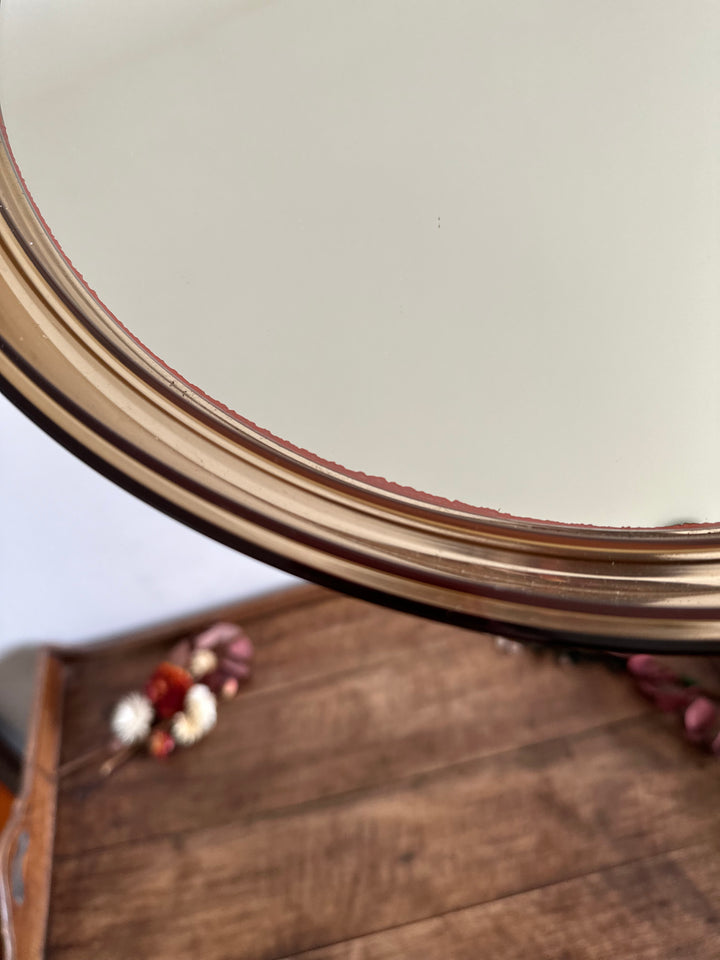 Miroir rond en plastique marron années 60-70