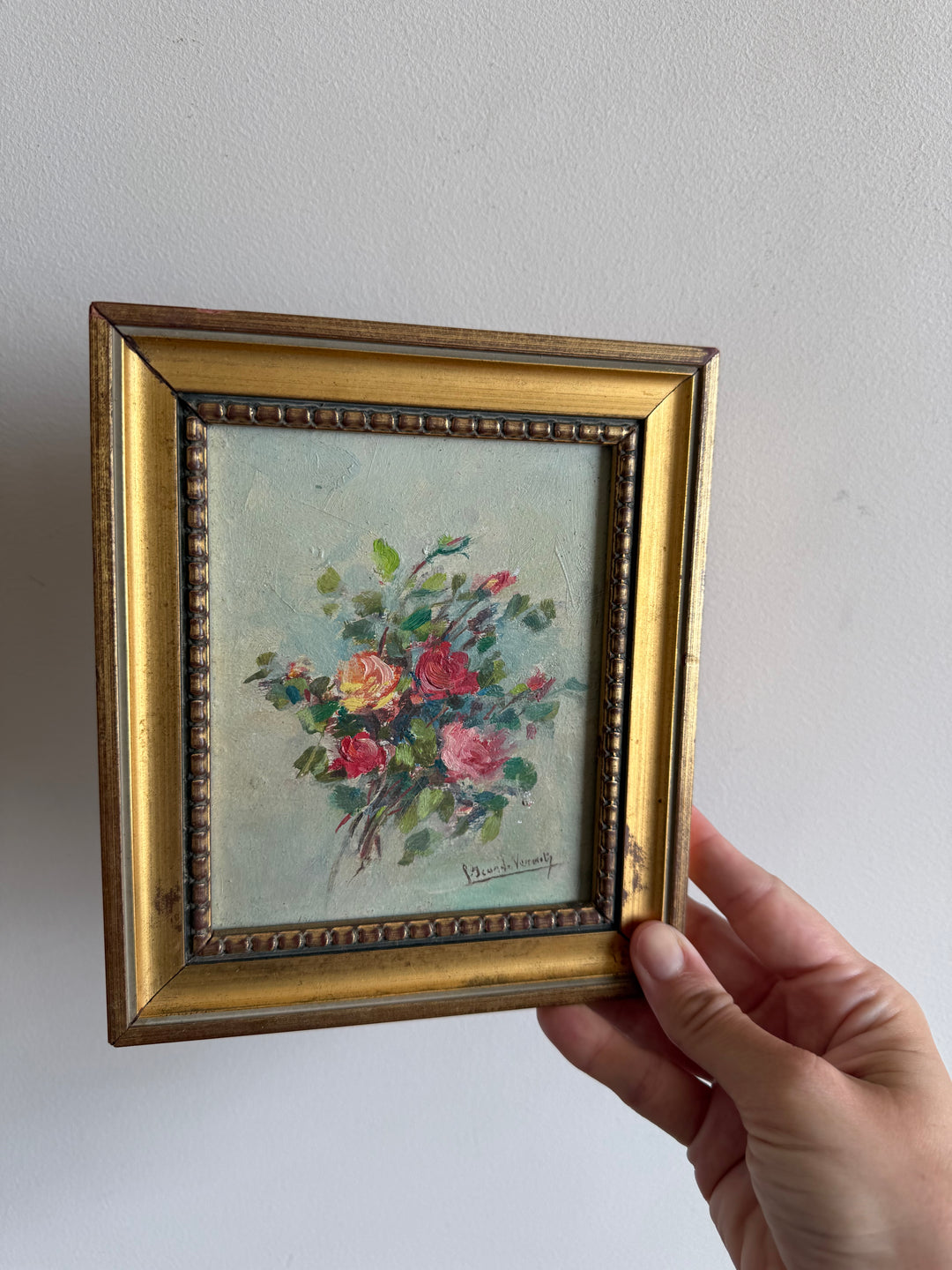Peintures à l’huile bouquets de fleurs encadrement en bois