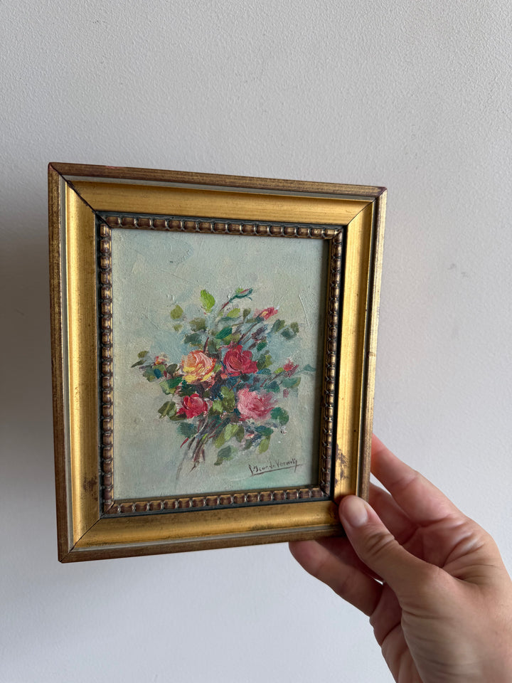 Peintures à l’huile bouquets de fleurs encadrement en bois
