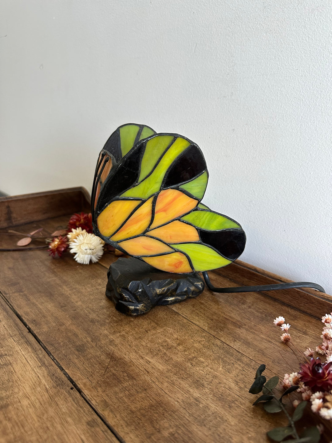 Lampe de chevet papillon en pâte de verre