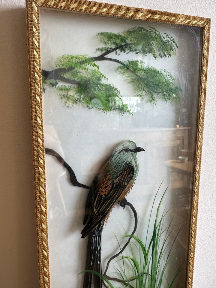 Peinture sur planche de verre oiseaux sur leurs branches