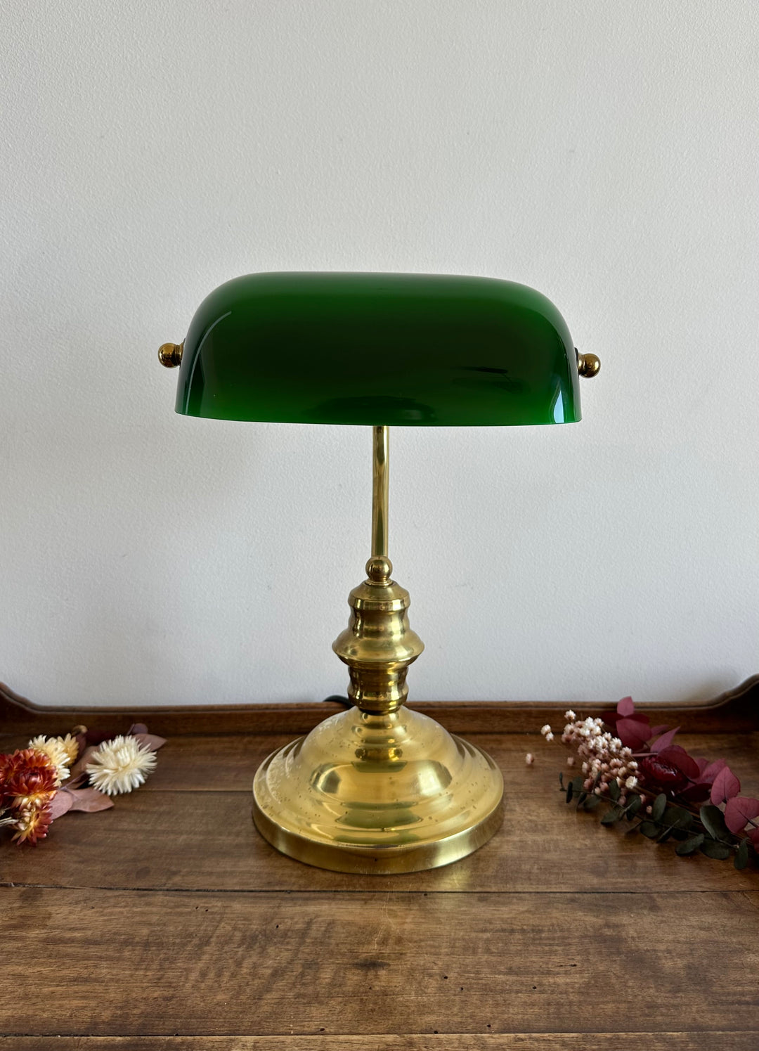 Lampe de notaire opaline verte années 90