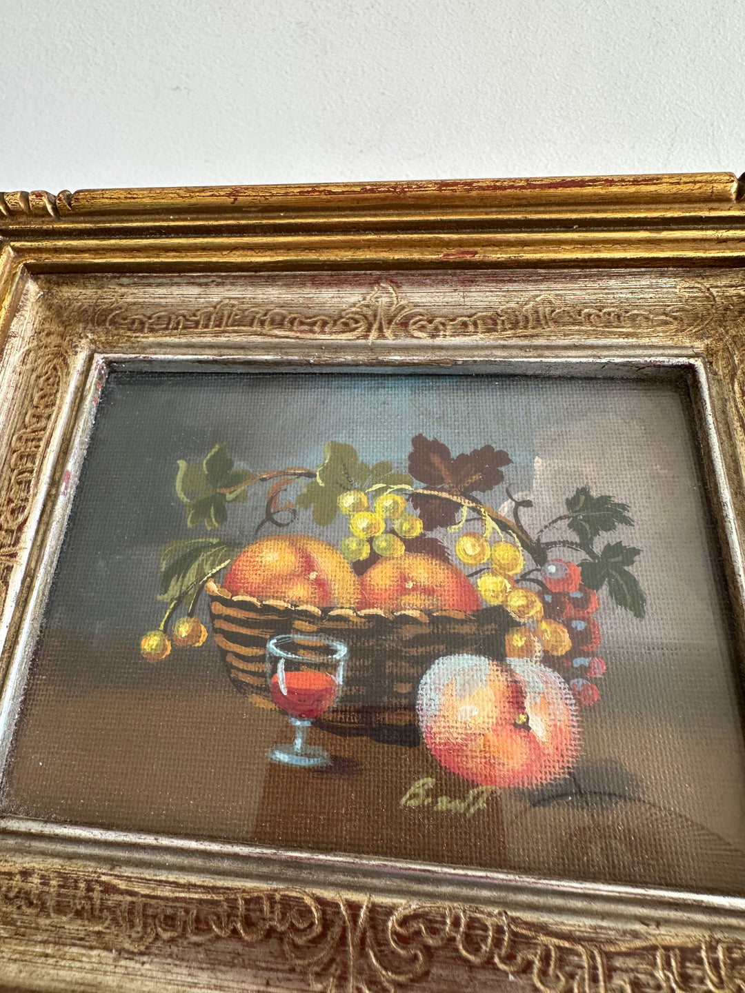 Peintures nature morte encadrement argenté et doré