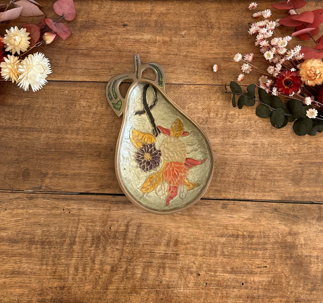 Vide poche en laiton cloisonné décor floral forme de poire