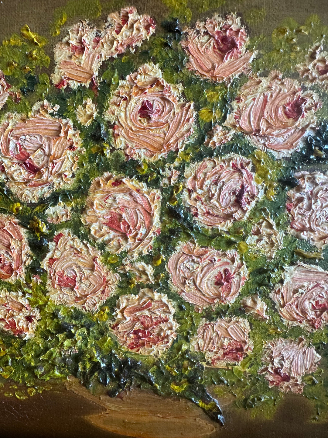 Peinture à l'huile sur toile bouquet de mille roses en fleurs années 1900