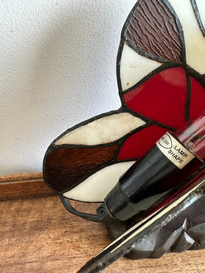 Lampe papillon à poser pâte de verre rouge et noire