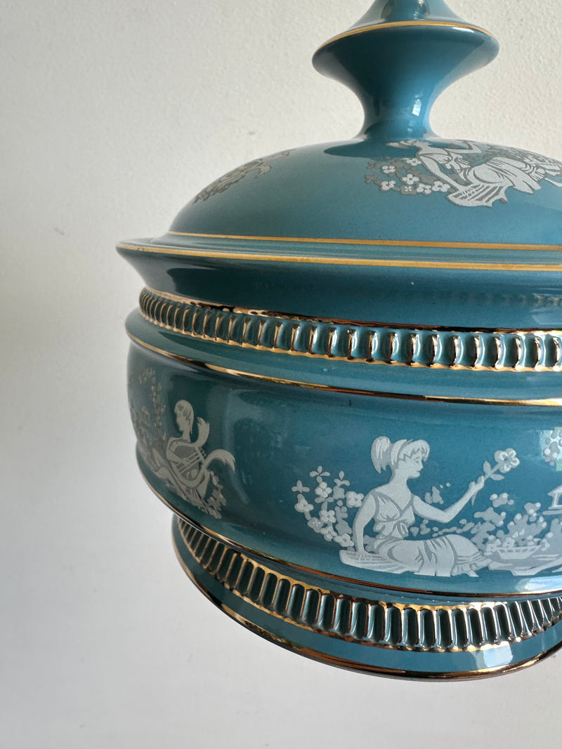 Bonbonnière Ancienne En Porcelaine La St Uzienne - Bleu Et Or - 13 Cm - Occasion Très Bon état