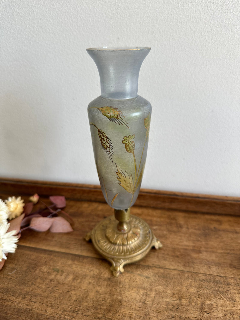 Vase en verre fumé décoré main pied en bronze