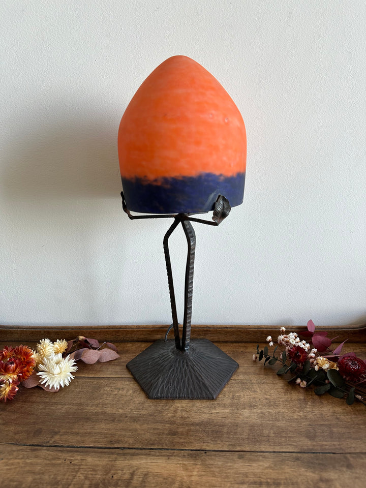 Lampe champignon en verre fumé orangé années 50