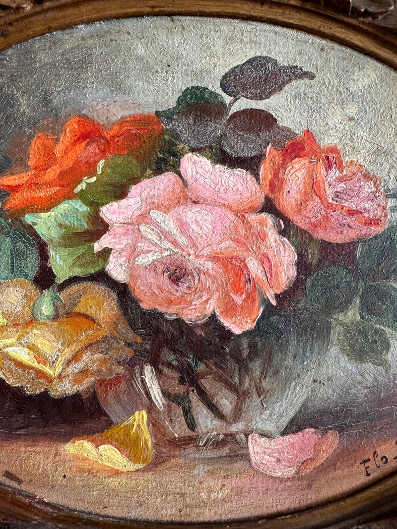 Peinture florale encadrée signée Flo Presson