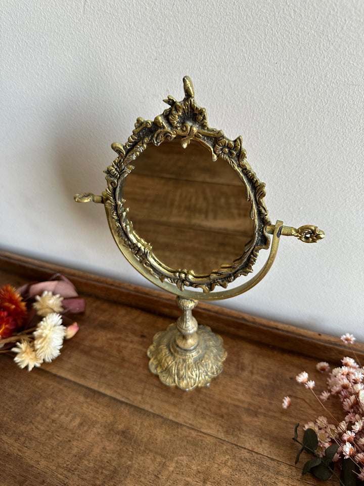 Miroir psyché sur pied en métal doré