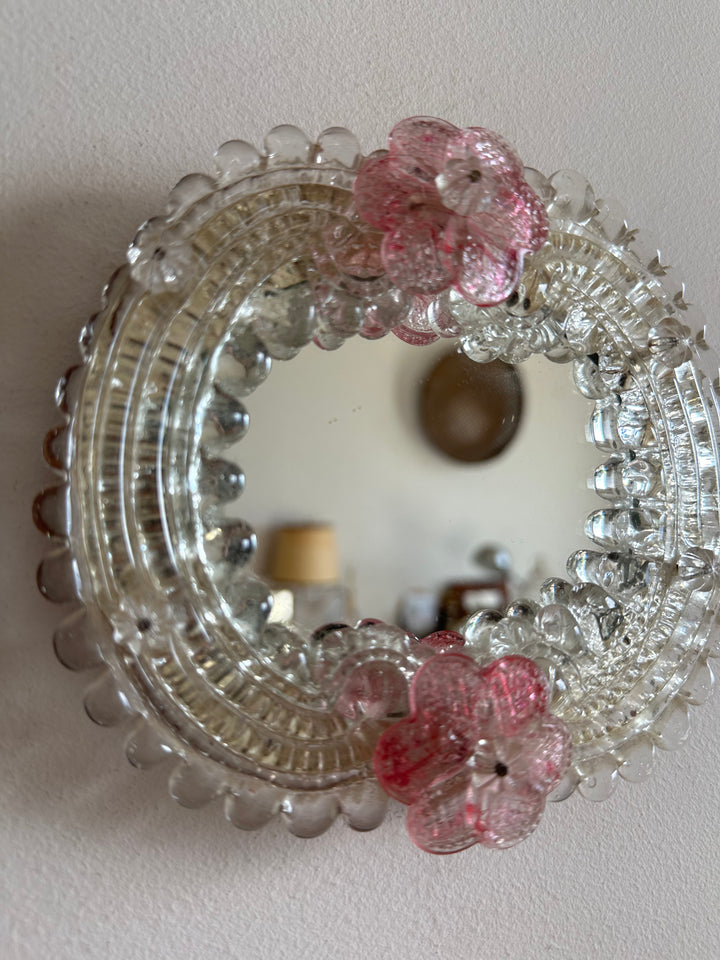 Miroir en verre de Murano taille mini fleurs roses