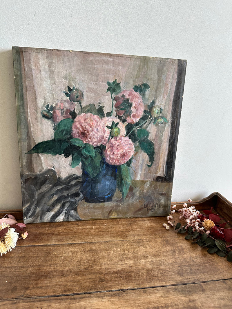 Peinture sur toile bouquet de fleurs roses 1924