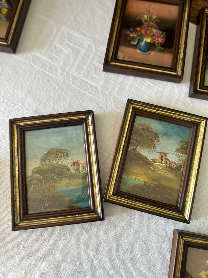 Peintures miniatures sur cuivre encadrées années 50