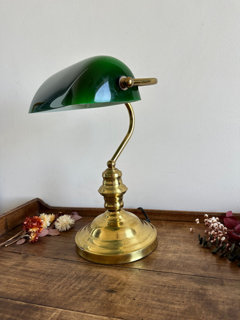 Lampe de notaire opaline verte années 90