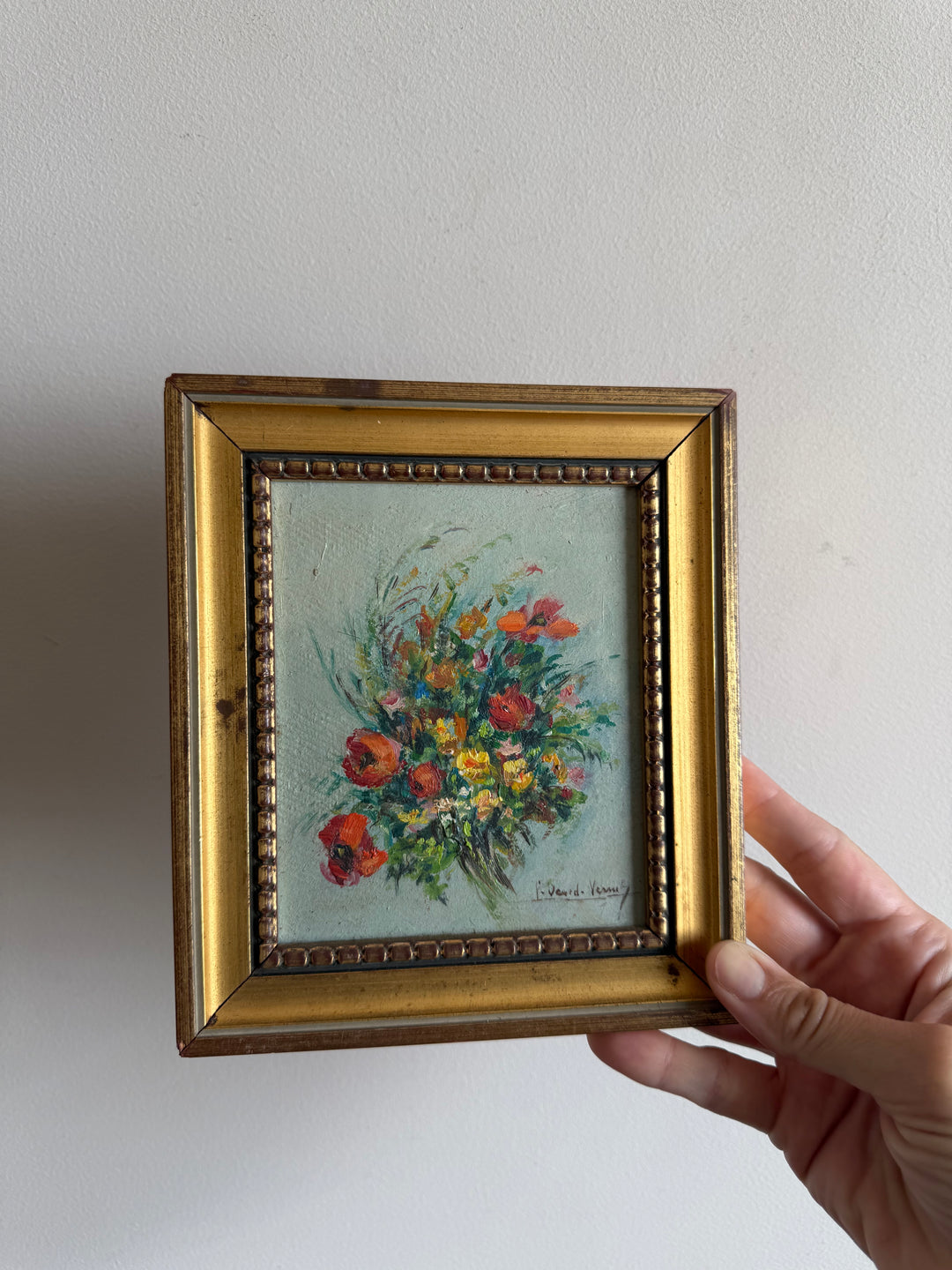 Peintures à l’huile bouquets de fleurs encadrement en bois