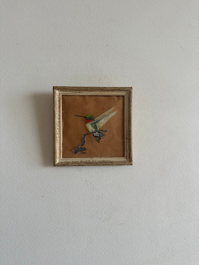 Colibri peint sur papier signé cadre en bois