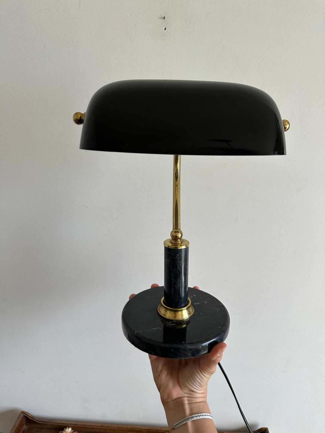 Lampe de notaire en opaline et marbre