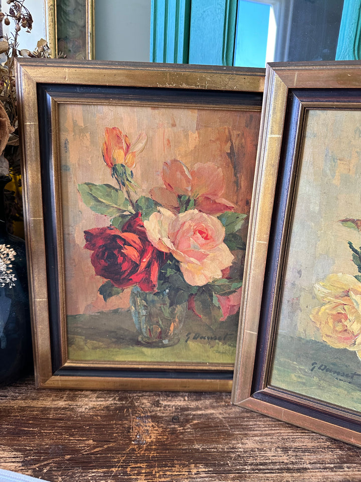 Peintures florales signées encadrées années 80