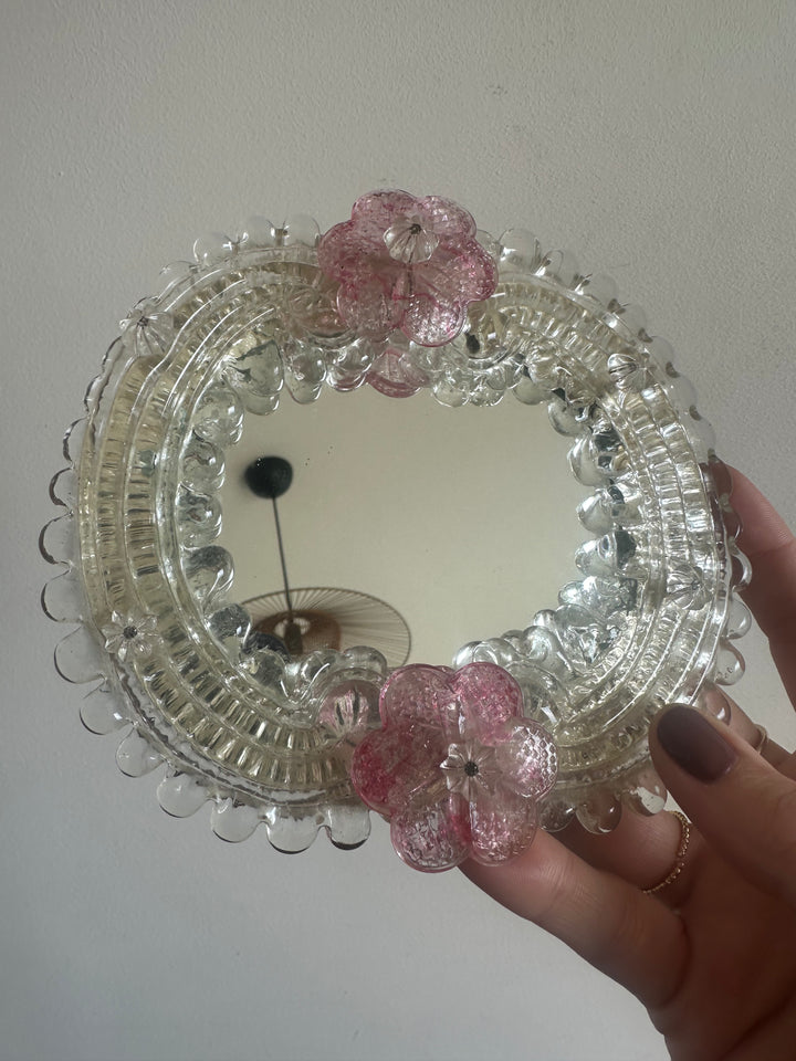 Miroir en verre de Murano taille mini fleurs roses