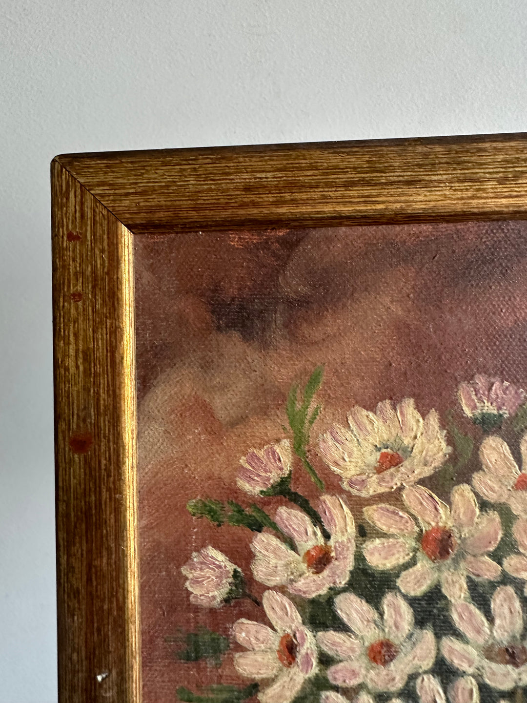 Peinture sur toile bouquet de marguerites signée 1983