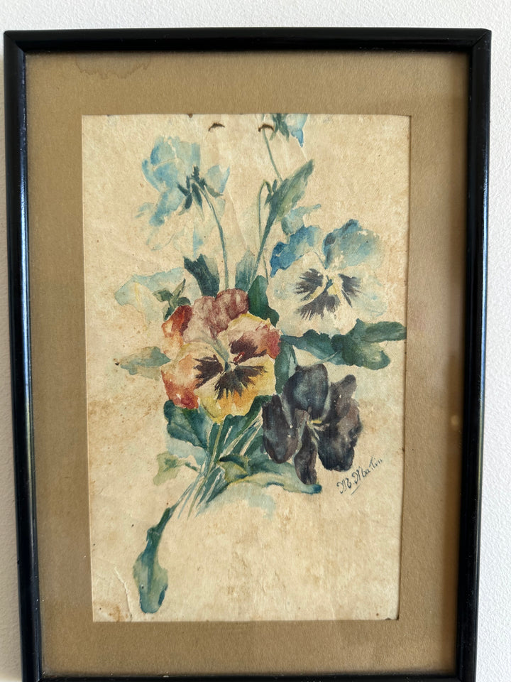 Aquarelle bouquet de fleurs années 1900