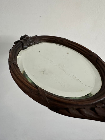 Miroir à main Art nouveau en bois sculpté