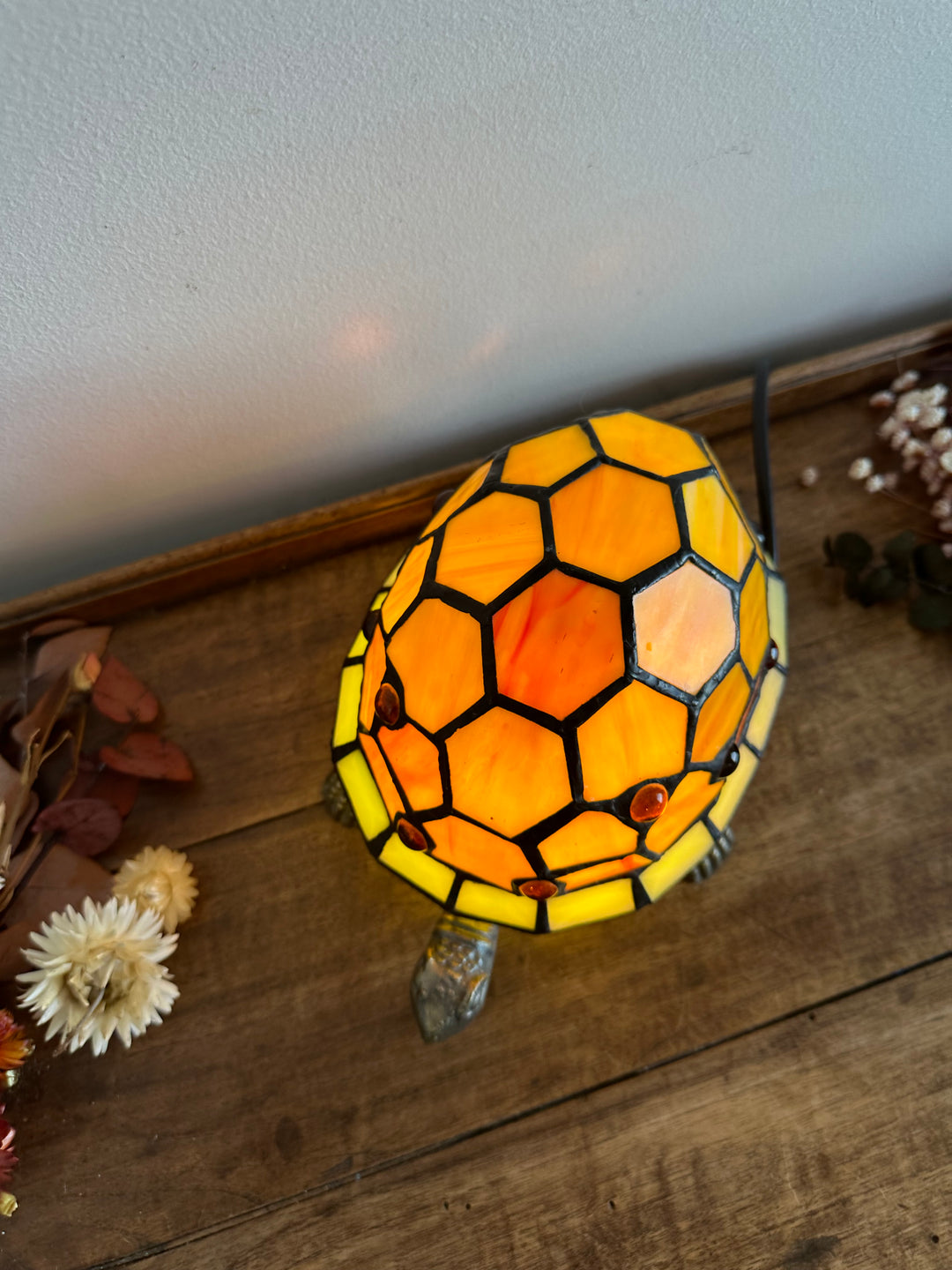 Lampe en forme de tortue pâte de verre colorée style tiffany