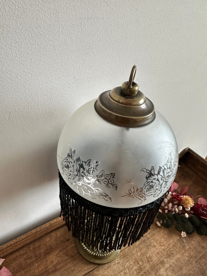 Lampe de chevet frange rideau de perles noires