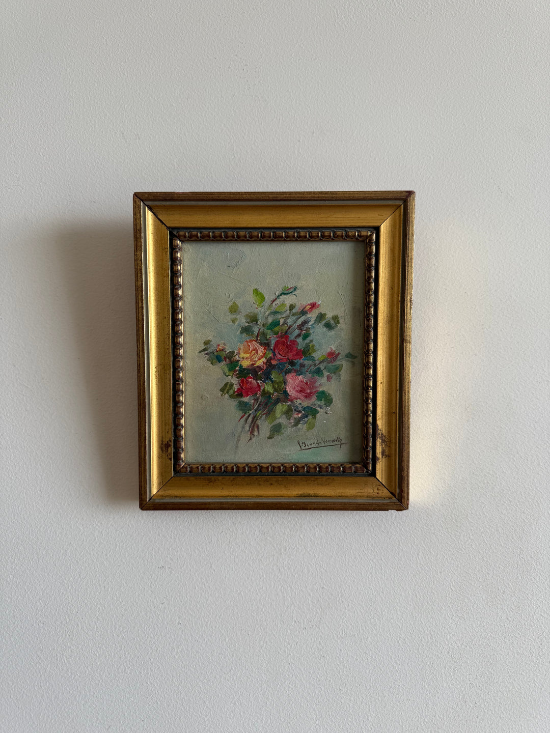 Peintures à l’huile bouquets de fleurs encadrement en bois