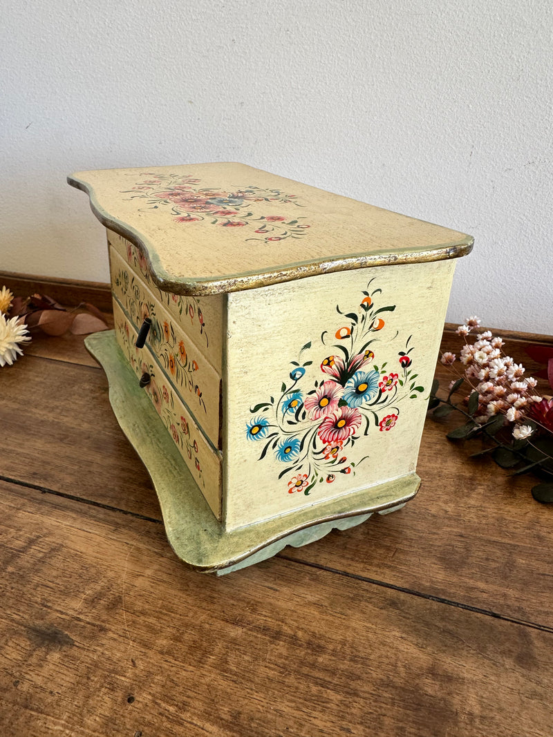 Coffret avec miroir en bois deux tiroirs motifs fleurs