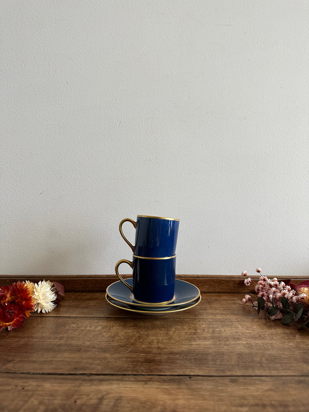 Tasses à café bleu nuit et or Porcelaine Legle Legrand Lebouc Or véritable